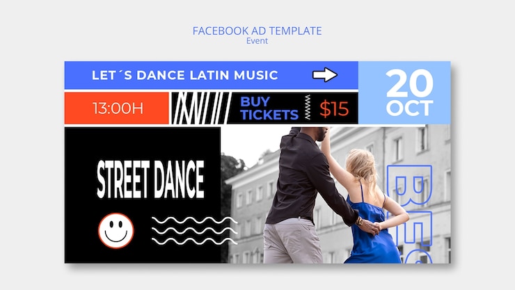 PSD diseño de plantilla de anuncio de facebook de evento de baile de diseño plano