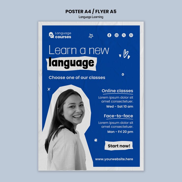 PSD diseño de plantilla de aprendizaje de idiomas.