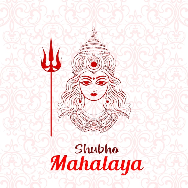 Diseño de plantilla de banner de feliz mahalaya durga puja con la cara de la diosa durga y trishul shubho mahalaya