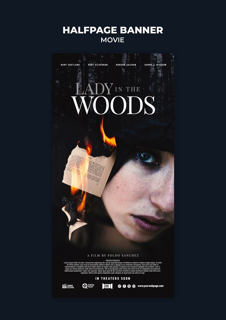 Diseño de plantilla de banner de media página de película