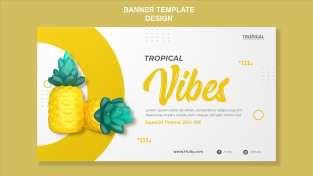 Diseño de plantilla de banner de piña de render 3d