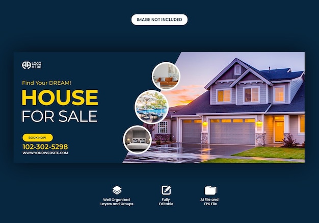PSD diseño de plantilla de banner de portada de facebook de venta de casa de bienes raíces