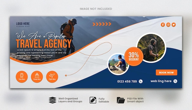 Diseño de la plantilla de banner de portada o banner web para viajes y turismo