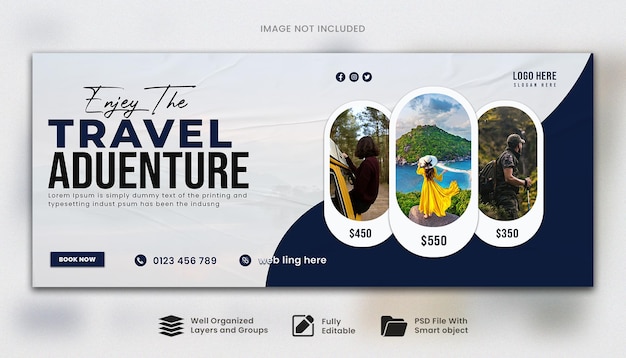 Diseño de la plantilla de banner de portada o banner web para viajes y turismo