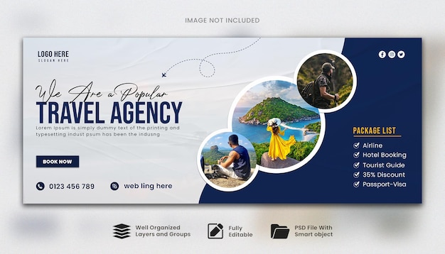 Diseño de la plantilla de banner de portada o banner web para viajes y turismo
