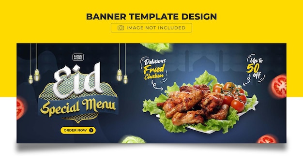 Diseño de plantilla de banner de portada de redes sociales de pollo frito de menú especial de eid