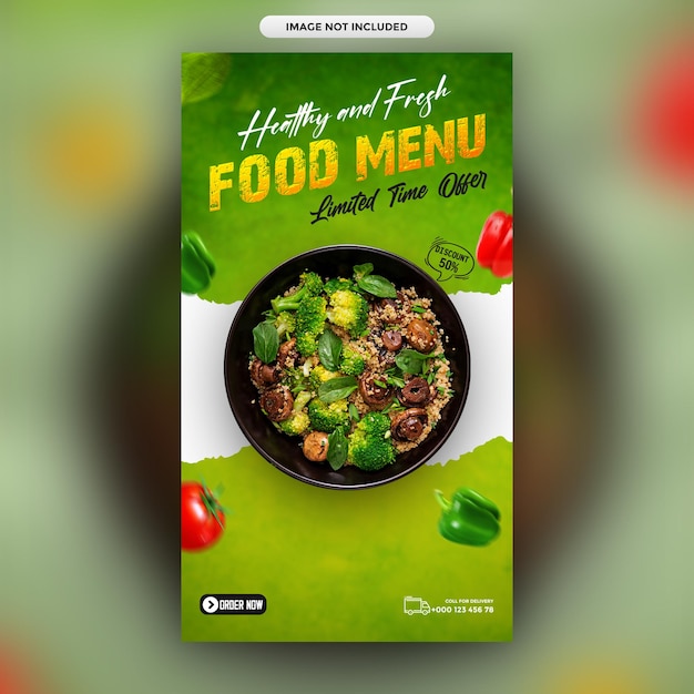 PSD diseño de plantilla de banner de publicación de instagram y redes sociales de promoción de comida deliciosa psd