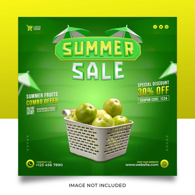 Diseño de plantilla de banner de redes sociales de frutas de venta de verano