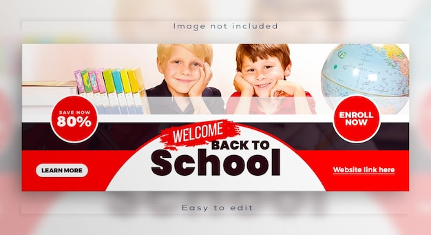 PSD diseño de plantilla de banner web de admisión de educación para niños foto de portada de facebook de regreso a la escuela