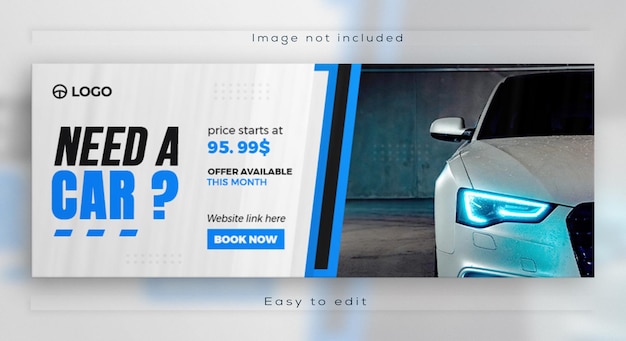Diseño de plantilla de banner web de publicación de promoción de redes sociales y portada de facebook de alquiler de automóviles