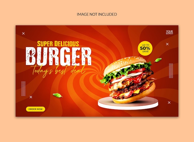 Diseño de plantilla de banner web de publicación de redes sociales de hamburguesa súper deliciosa.