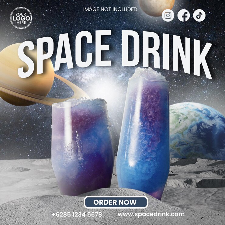 PSD diseño de la plantilla de la bebida espacial