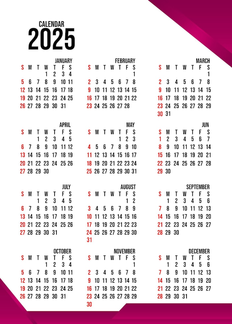 diseño de plantilla de calendario 2025