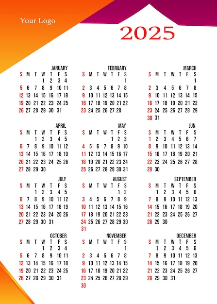 diseño de plantilla de calendario 2025