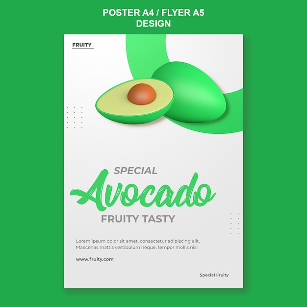 Diseño de plantilla de cartel de aguacate de render 3d