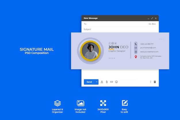 PSD diseño de plantilla de firma de correo electrónico de concepto creativo o pie de página de correo electrónico y portada de redes sociales personales