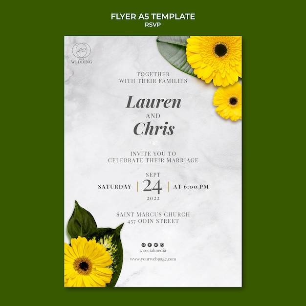 PSD diseño de plantilla floral rsvp