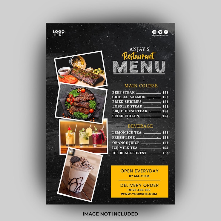 PSD diseño de plantilla de folleto de menú de restaurante