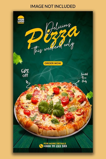 Diseño de plantilla de historia de instagram de pizza deliciosa