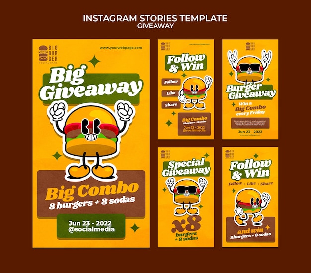 PSD diseño de plantilla de historias de instagram de sorteo