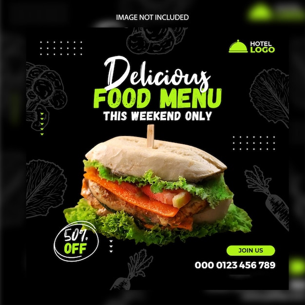 PSD diseño de plantilla de instagram de comida