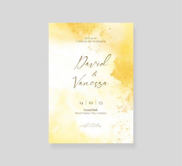 PSD diseño de plantilla de invitación de boda de acuarela amarilla editable