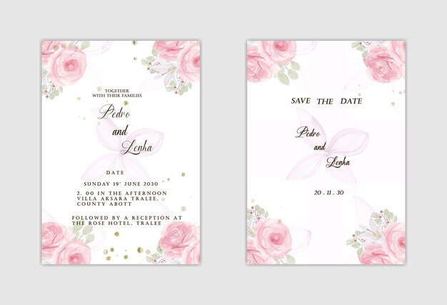 PSD diseño de plantilla de invitación de boda floral dibujada a mano psd premium