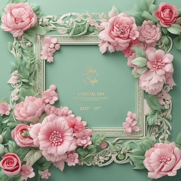 PSD diseño de plantilla de invitación de boda de flores y lujo totalmente editable