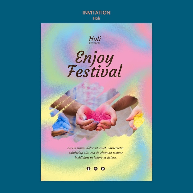 Diseño de plantilla de invitación de festival holi