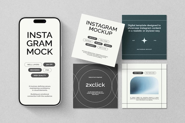 Diseño de plantilla de maqueta de la interfaz de usuario de Instagram para teléfonos móviles PSD