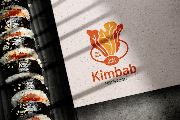 Diseño de plantilla de maqueta promocional del logotipo del restaurante KImbab Food
