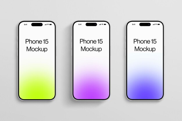 Diseño de plantilla de maqueta de tres dispositivos de teléfono móvil alineados en PSD