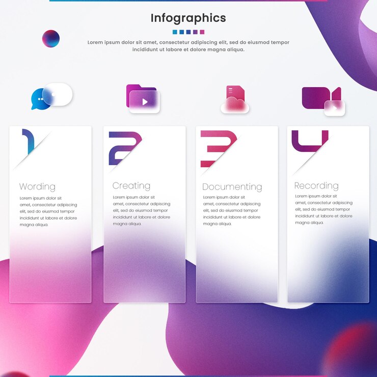 PSD diseño de plantilla de negocio de infografía de efecto de vidrio