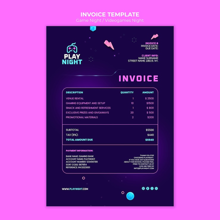 PSD diseño de plantilla de la noche del juego