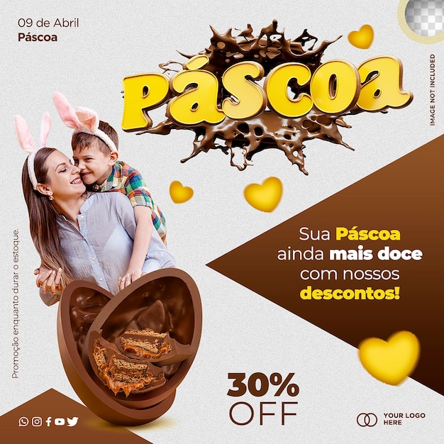 PSD diseño de plantilla ofertas de pascua en portugués para campaña de oferta en brasil feliz pascoa en brasil