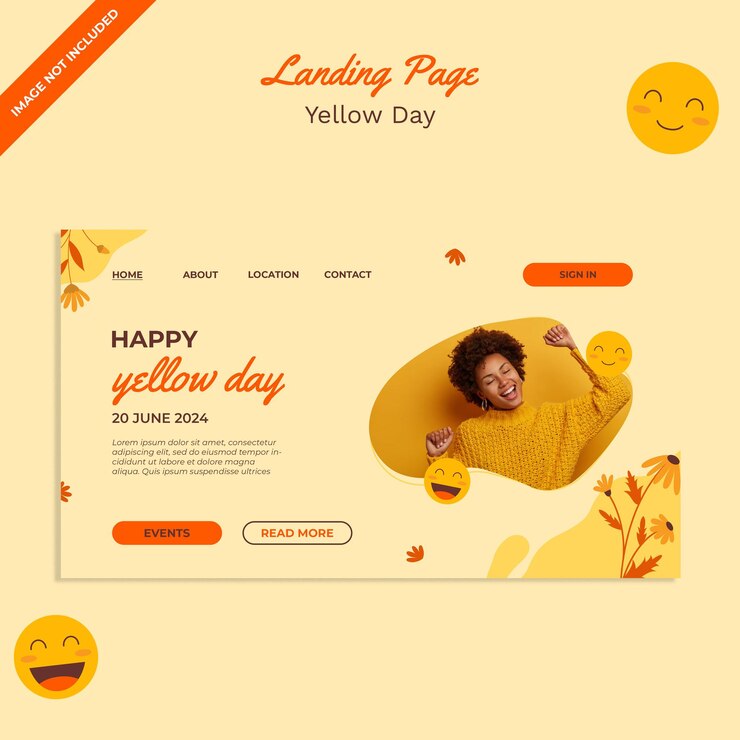 PSD diseño de la plantilla de la página de aterrizaje del día amarillo