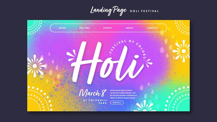 PSD diseño de plantilla de página de destino del festival holi