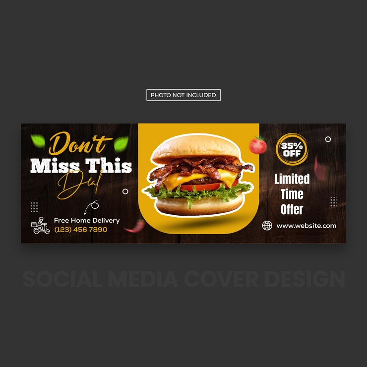 PSD diseño de plantilla de portada de redes sociales de restaurante y menú de comida