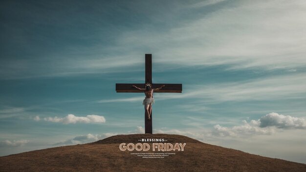 PSD diseño de plantilla de póster de buen viernes por christian holy week concepto con cruz