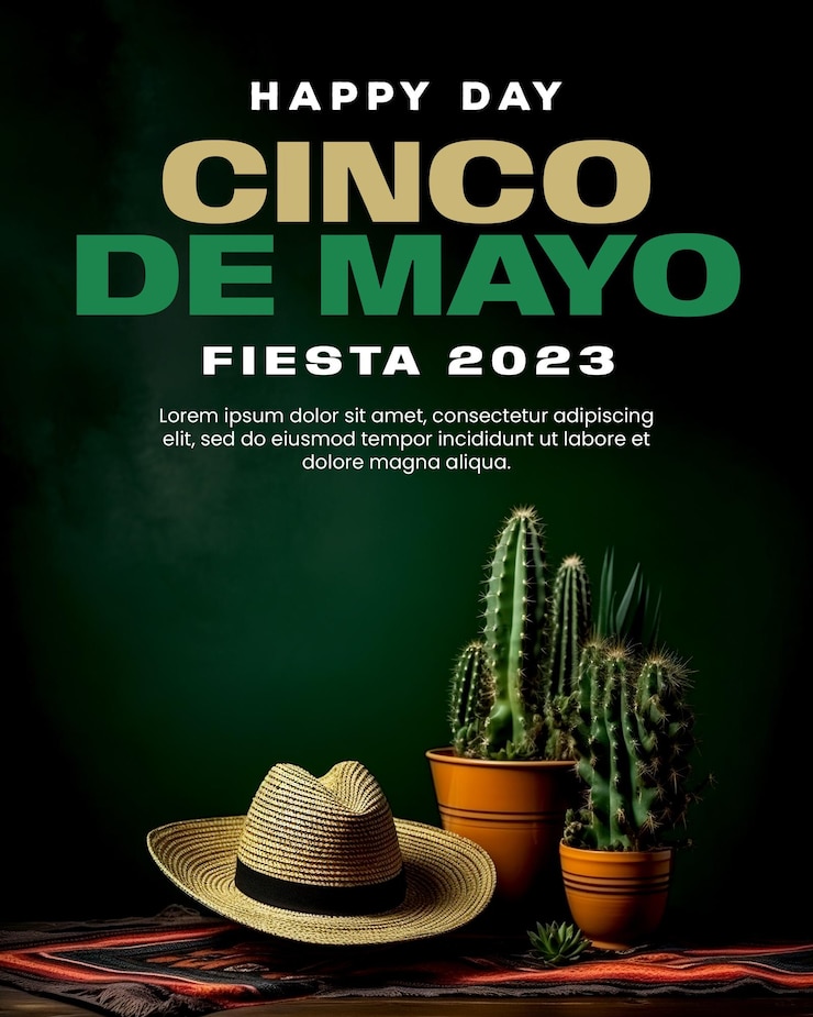 PSD diseño de plantilla de póster de cinco de mayo con cactus y fondo de sombrero mexicano