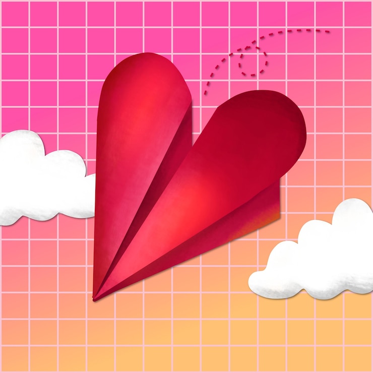 PSD diseño de plantilla de póster de día de san valentín con amor papel ilustración de avión con color gradiente