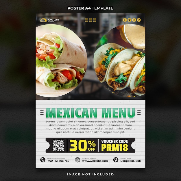 PSD diseño de plantilla de póster o pancarta cocina mexicana especial