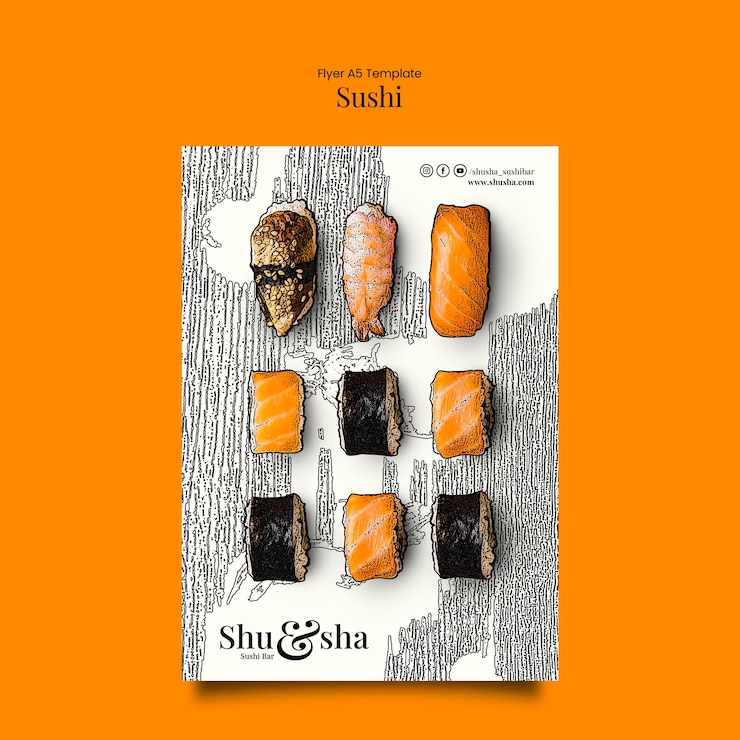 PSD diseño de plantilla de póster de sushi
