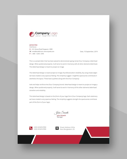 Diseño de la plantilla PSD de papel de carta corporativo de prueba