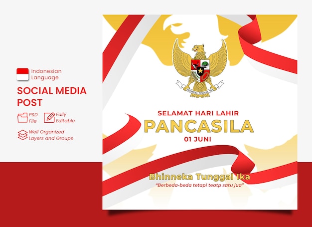 Diseño de plantilla de publicación de banner de selamat hari lahir pancasila