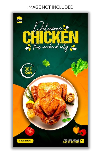 diseño de plantilla de publicación de historia de instagram de pollo delicioso