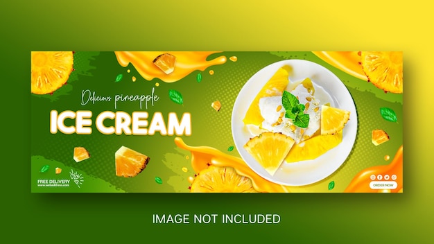 Diseño de plantilla de publicación de Instagram de banner de redes sociales de helado de piña deliciosa