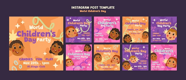 PSD diseño de plantilla de publicación de instagram del día mundial del niño.