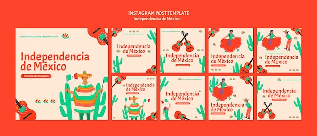 Diseño de plantilla de publicación de instagram de independencia de méxico