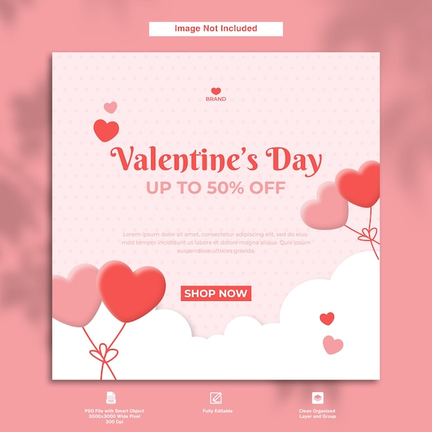 Diseño de plantilla de publicación de instagram de oferta de descuento de san valentín